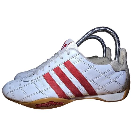 Vintage Adidas Tuscany Goodyear Trefoil Driving Racing Shoes White Red Sz 7 Mens - Picture 2 of 9